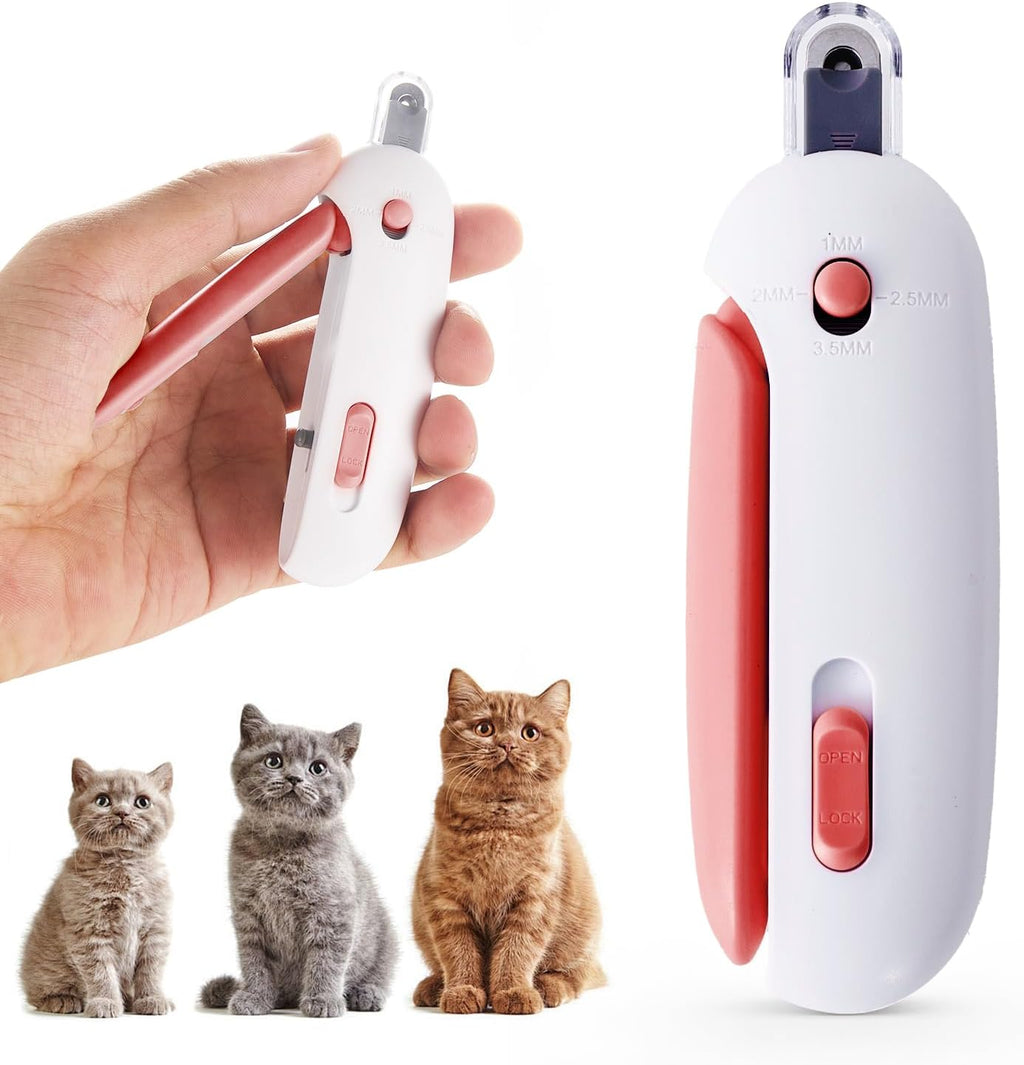 AABDTYYD professional indoor cat nail clipper resting on a grooming mat illustrating its compact and portable design