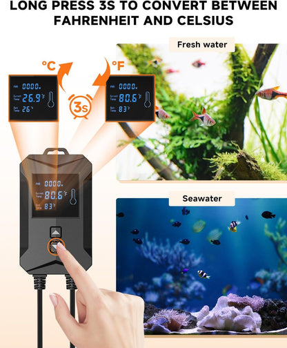 Professional aquarium setup featuring AQQA 1400W heater