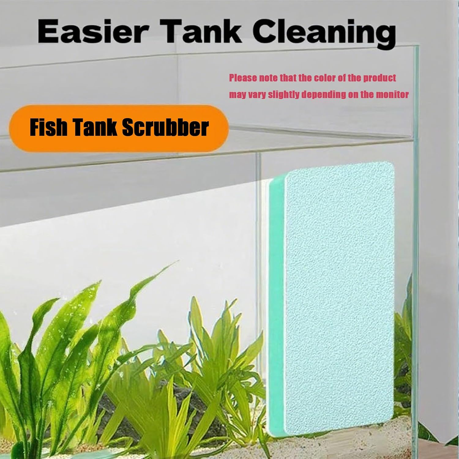 Dual sided fish tank glass scraper sponge showing green and white textures