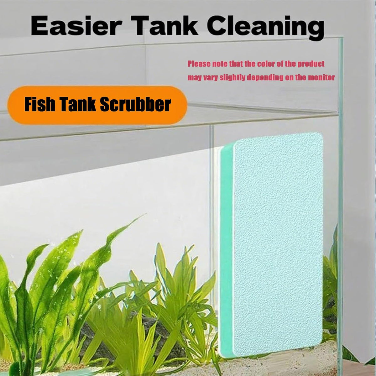 Dual sided fish tank glass scraper sponge showing green and white textures