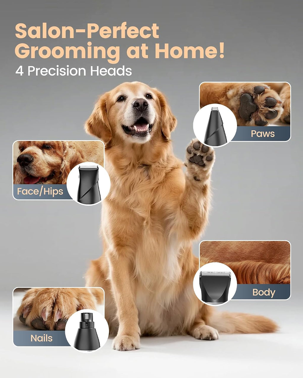 Interchangeable narrow trimmer head attached to the device for detailed face and ear grooming.