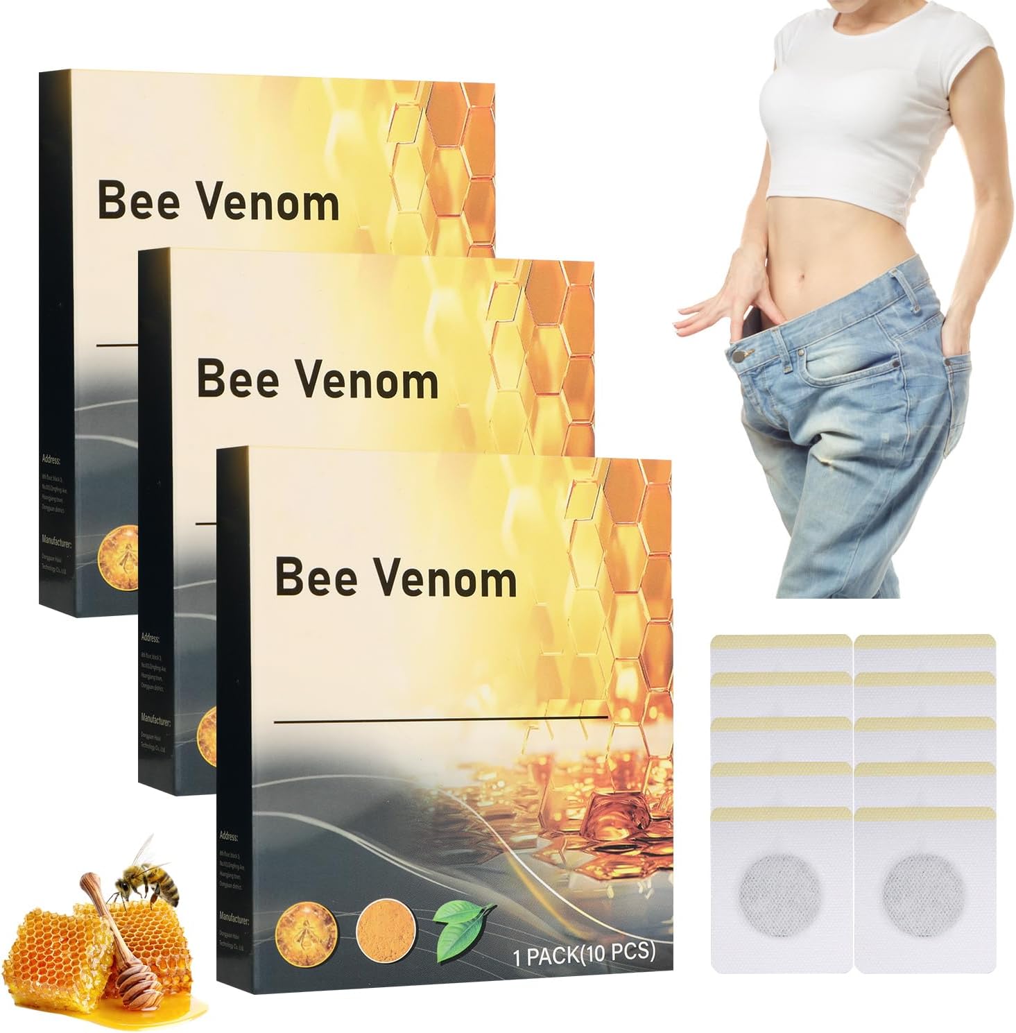 Rednow Bee Venom Patches front packaging showing 30 pieces total.