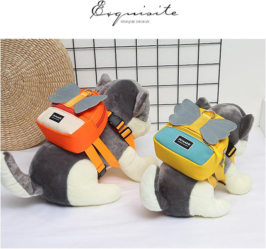 Xuancai dog saddlebag with reflective butterfly wings on yellow fabric