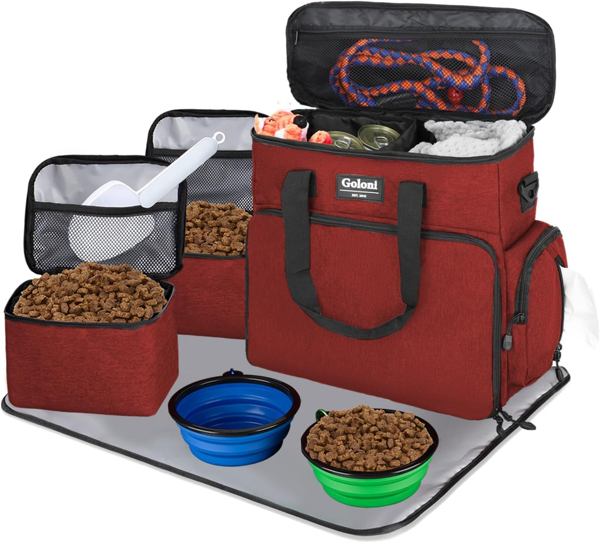 Goloni travel bag for dogs with food storage carriers side view