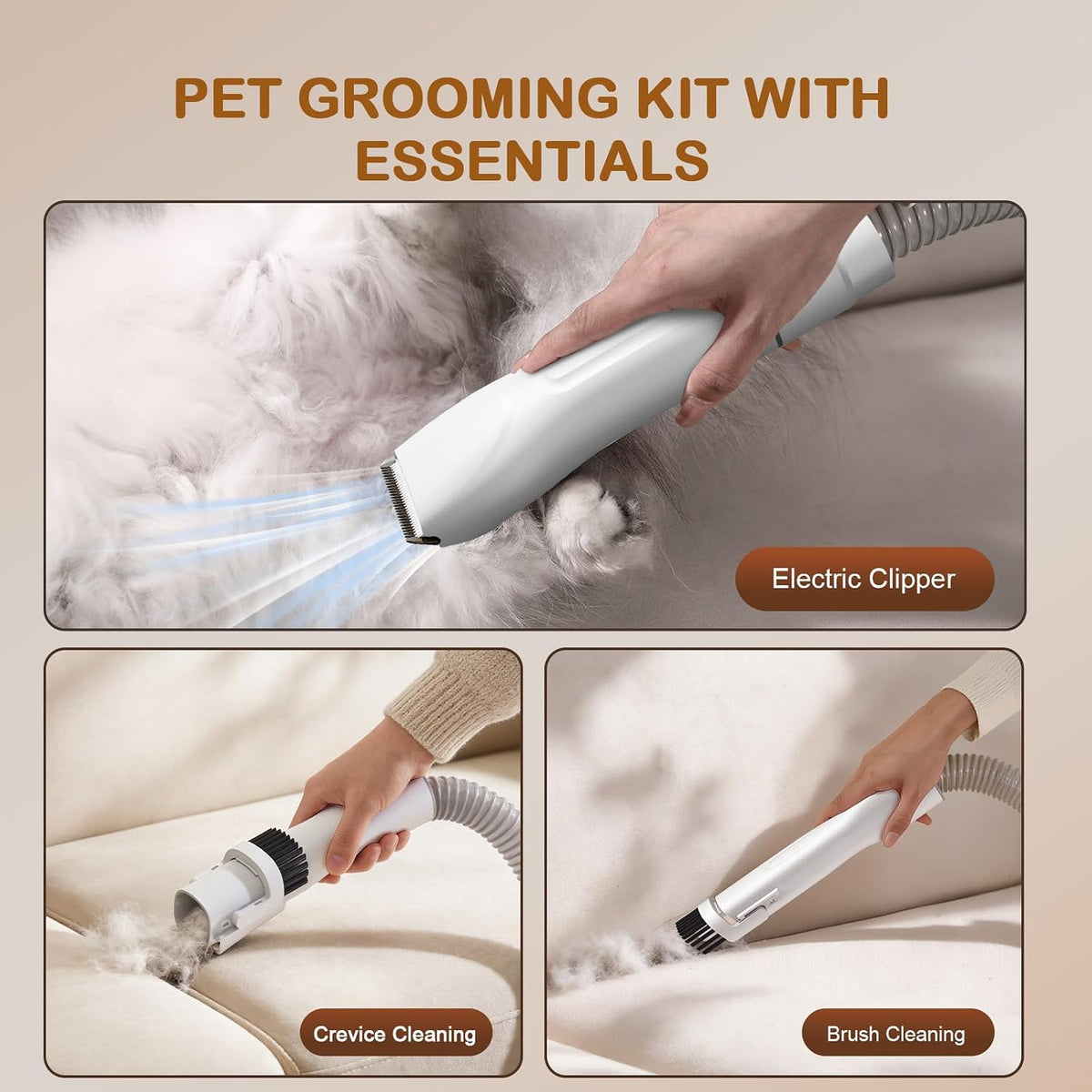 Three suction modes pet vacuum machine for heavy shedding dogs and cats