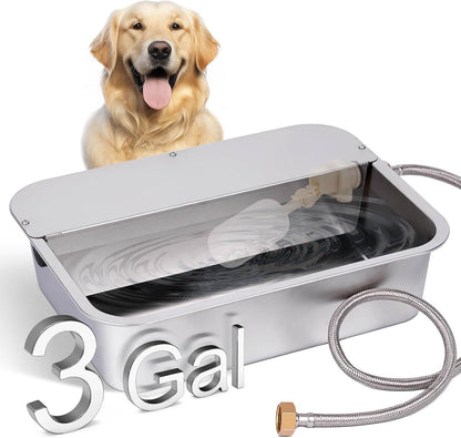 ZHEQOGZH automatic dog water dispenser front view stainless steel bowl for large breeds