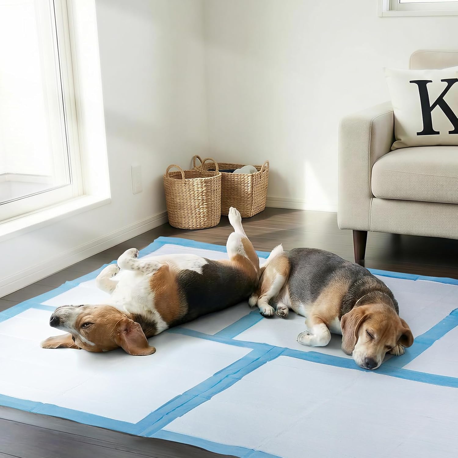 Dogcator extra large polymer puppy training pads highlighting the thick waterproof liner layer.