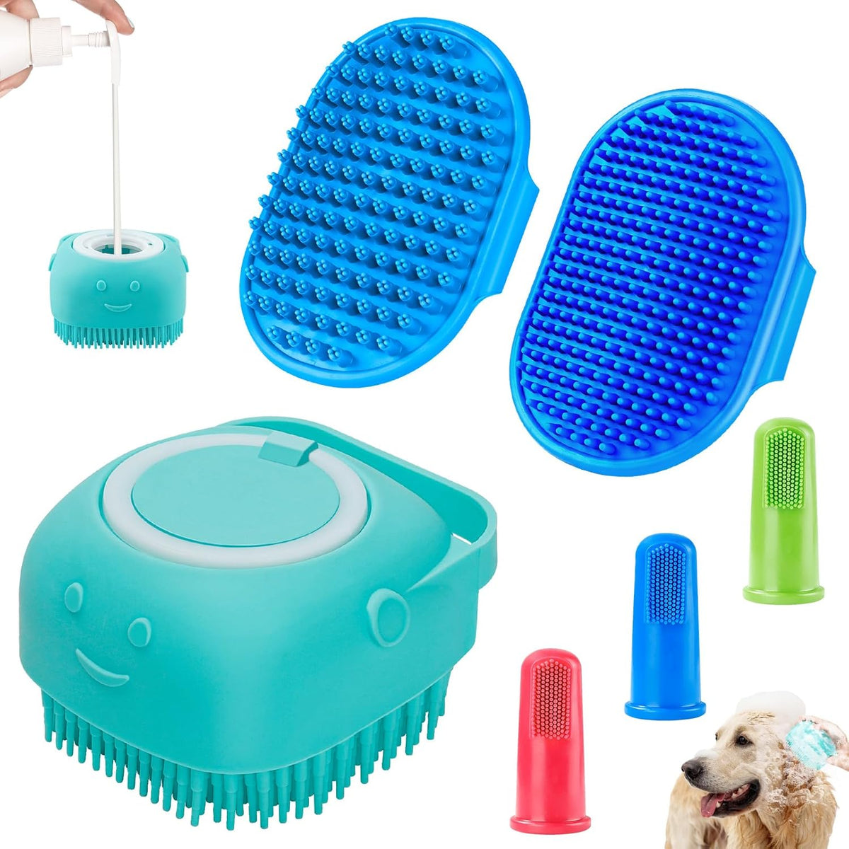 Comotech Dog Bath Brush front view showing adjustable ring handle