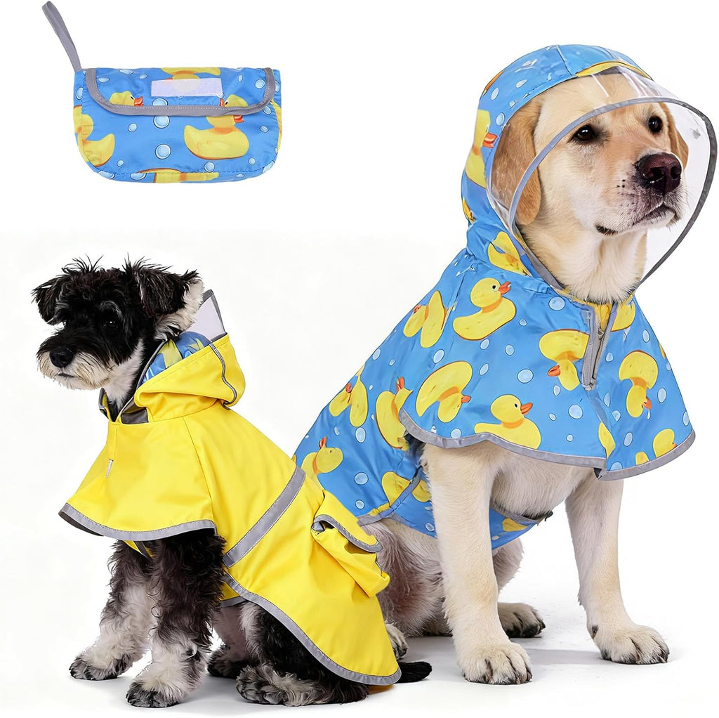 KOOLTAIL reversible dog raincoat front view yellow duck pattern waterproof jacket