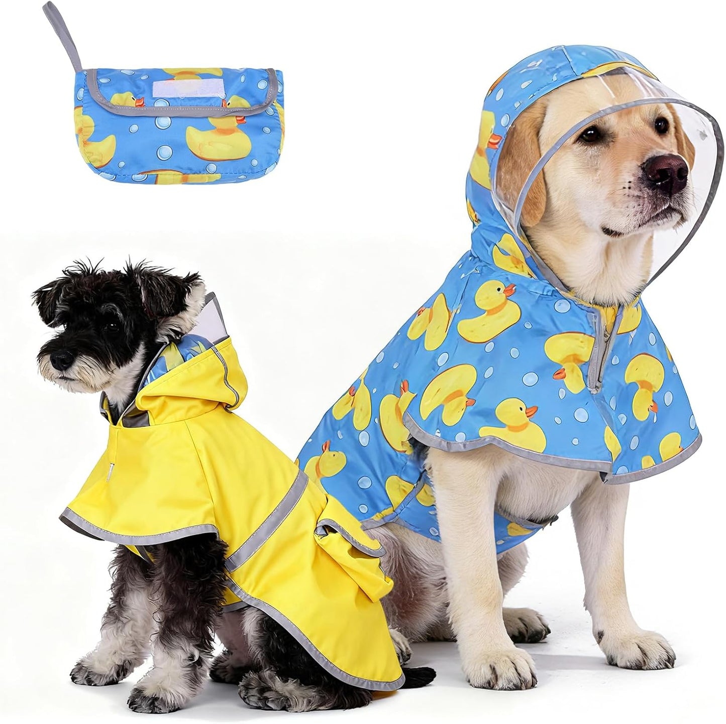 KOOLTAIL reversible dog raincoat front view yellow duck pattern waterproof jacket