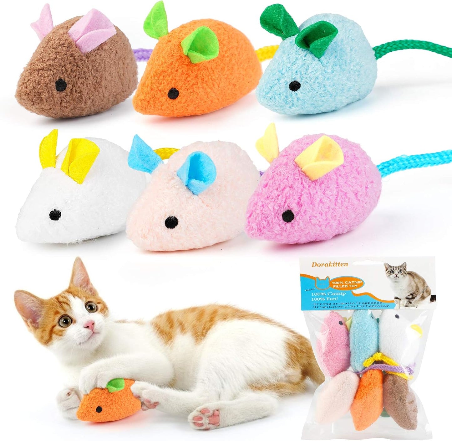 Dorakitten catnip mouse plush toy set front view