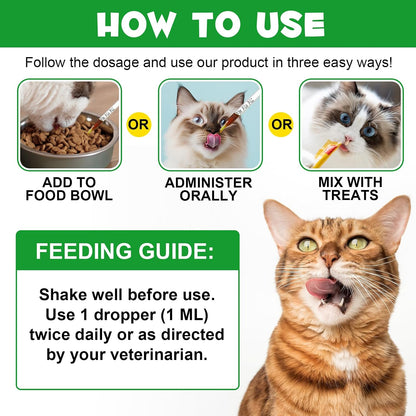 Two fluid ounces feline allergy relief supplement bottle close up