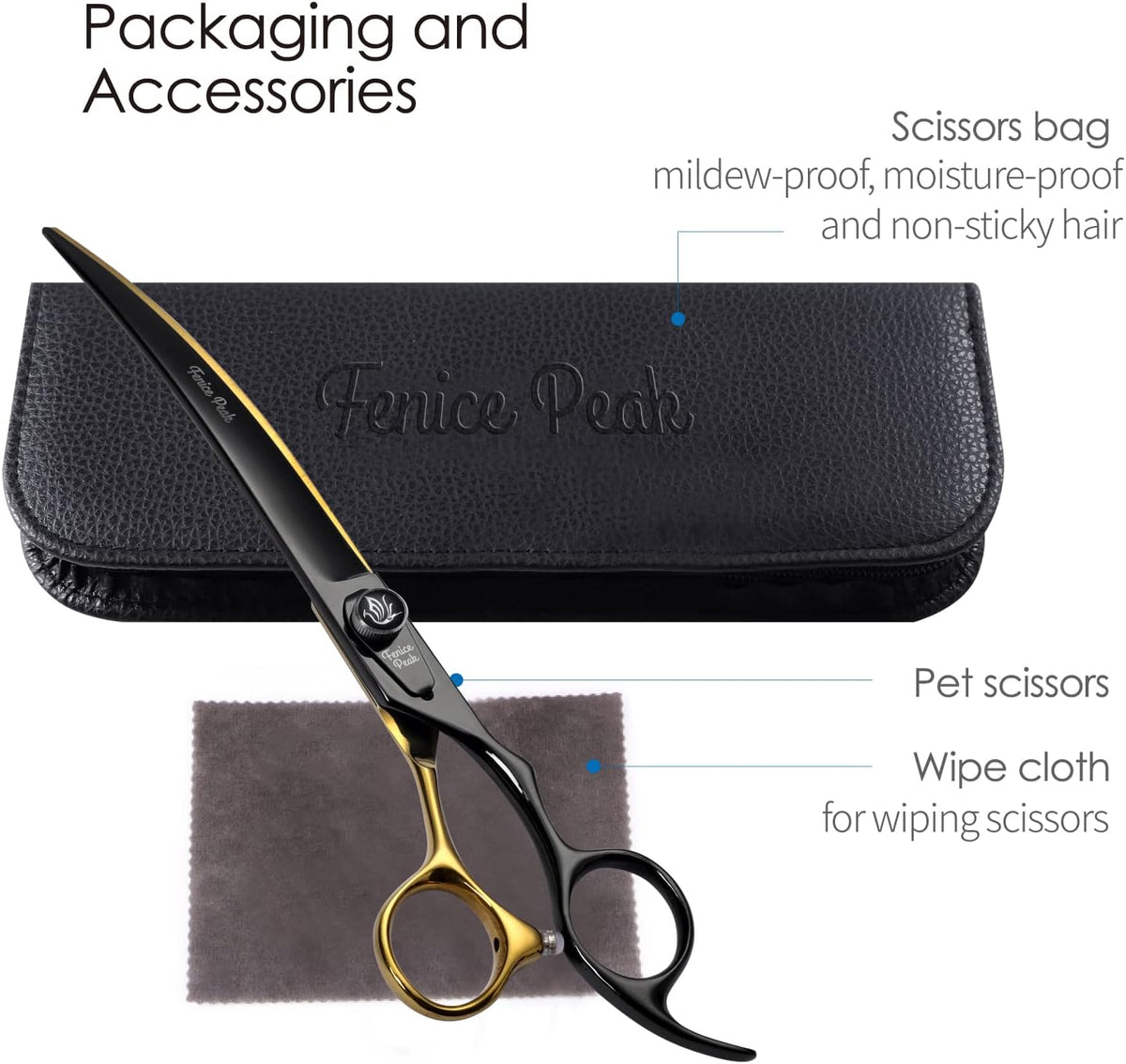 Ergonomic pet grooming scissors showing finger rest and comfortable handle grip orientation