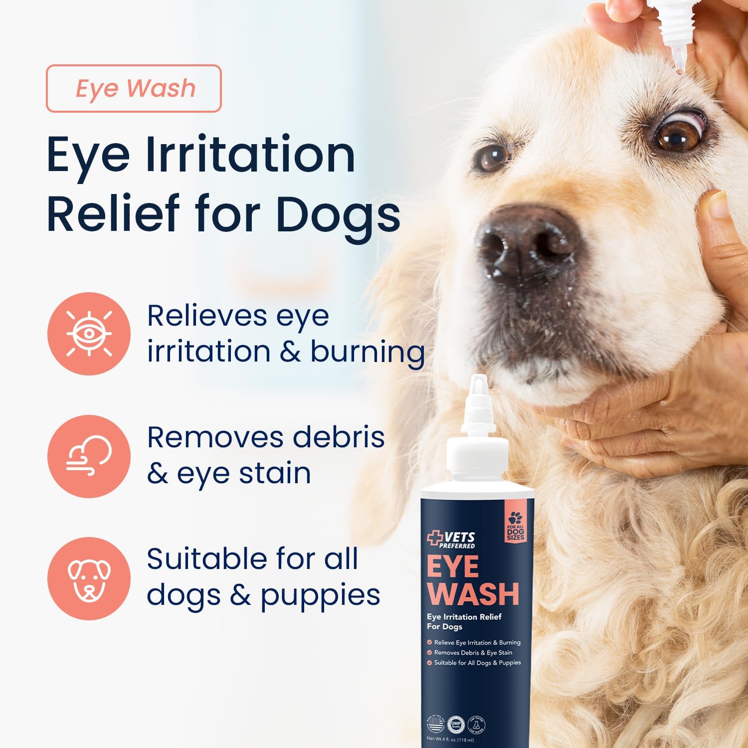 Vets Preferred dog eye wash drops for allergy and infection relief