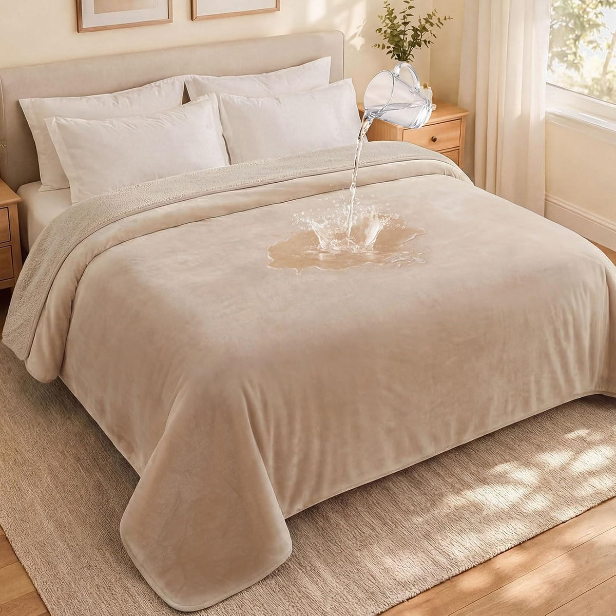 LOOBANI Waterproof Blanket Queen King Size, 80" x 80" Water Proof and Stain Resistant Blankets for Bed, Couch, Reversible Flannel Sherpa Fleece Blanket, Pet-Friendly - Grey - Image 15