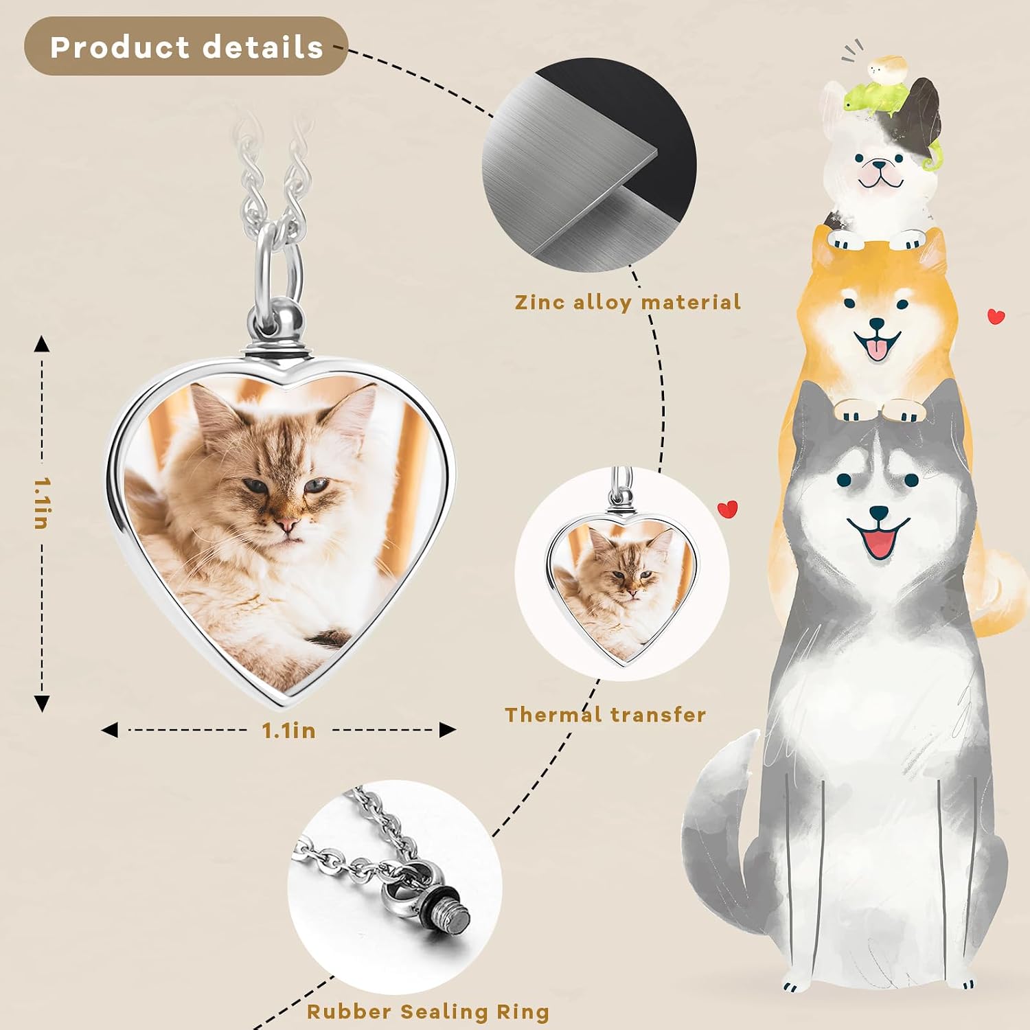 QYH pet loss keepsake pendant displayed with the included titanium steel funnel filling kit.