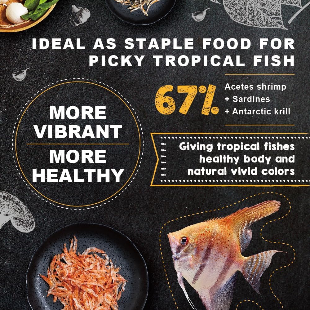 Ultra Fresh color boosting fish food container showing ingredient breakdown