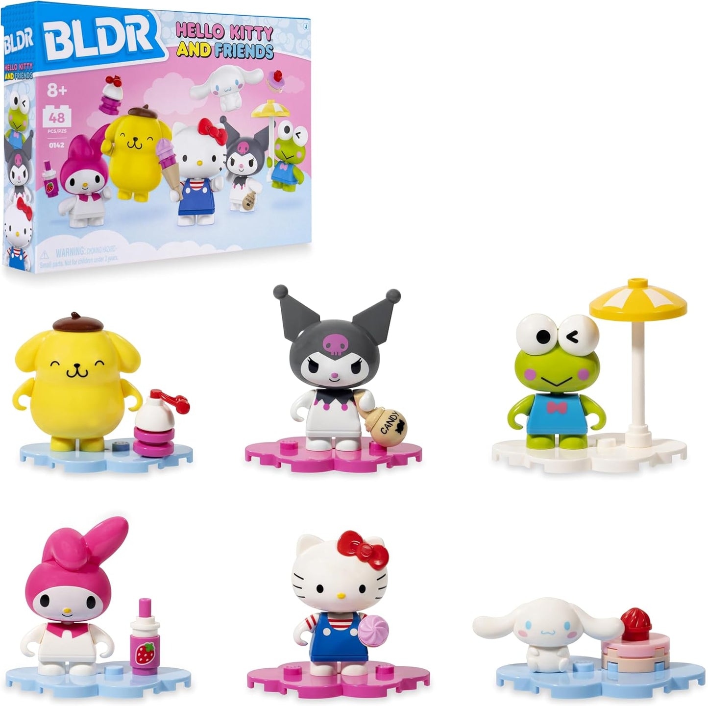 BLDR Hello Kitty and Friends Minifigures Six Pack front view of the packaging box showing all characters.