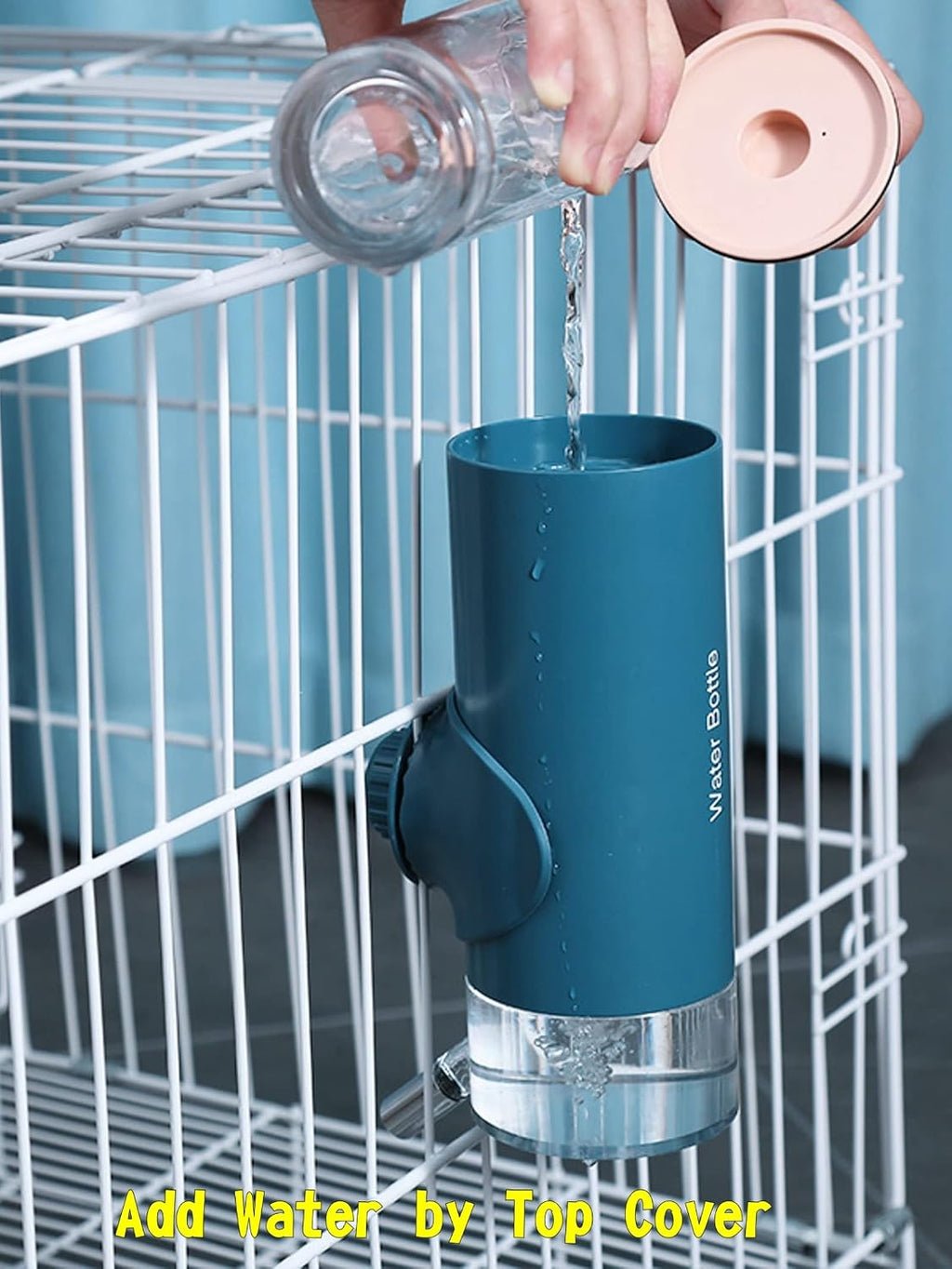 DEYACE leak proof dog water dispenser mounted securely on a wire kennel cage