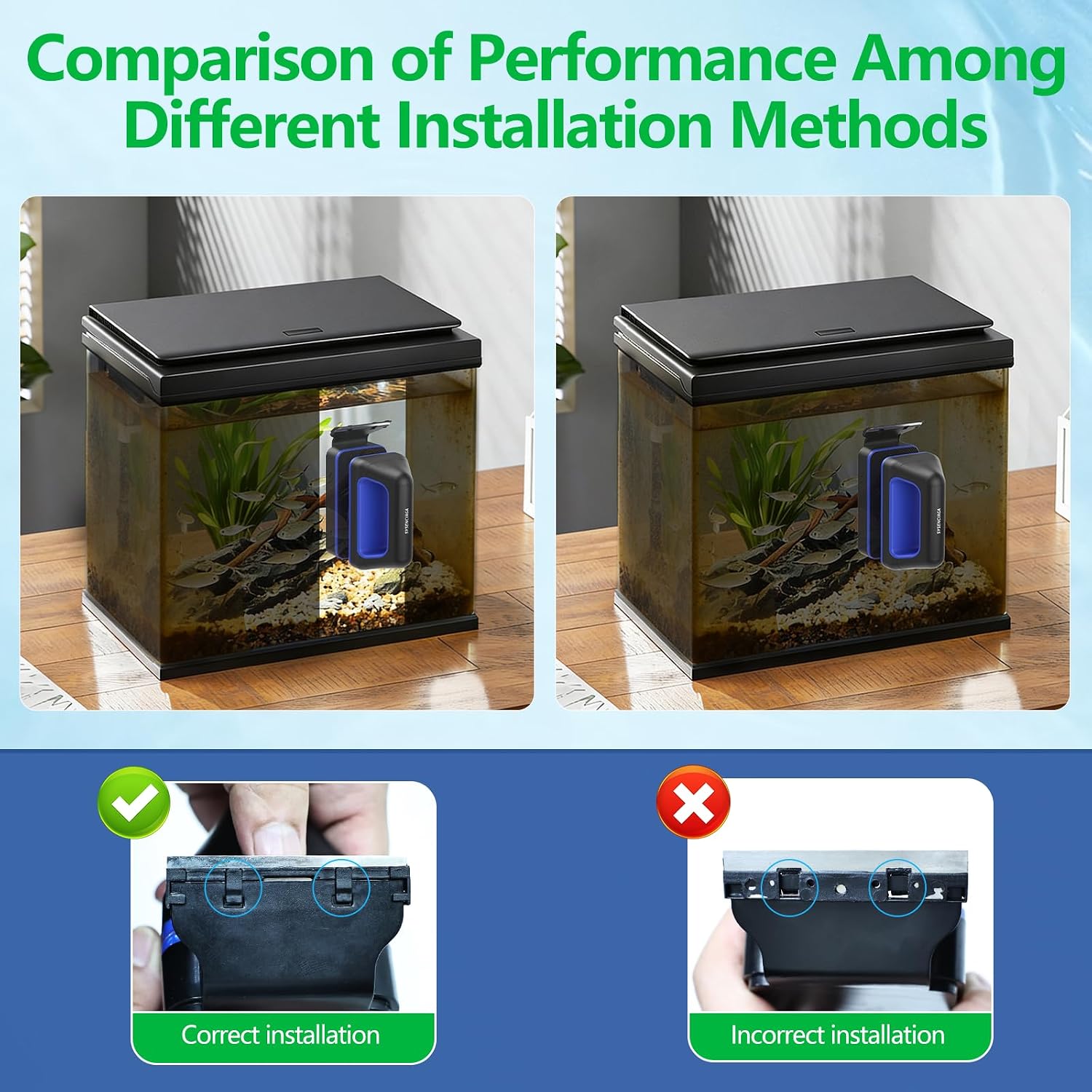 SYSENCIAGA small size magnetic fish tank scraper being used on a zero point three inch thick glass wall