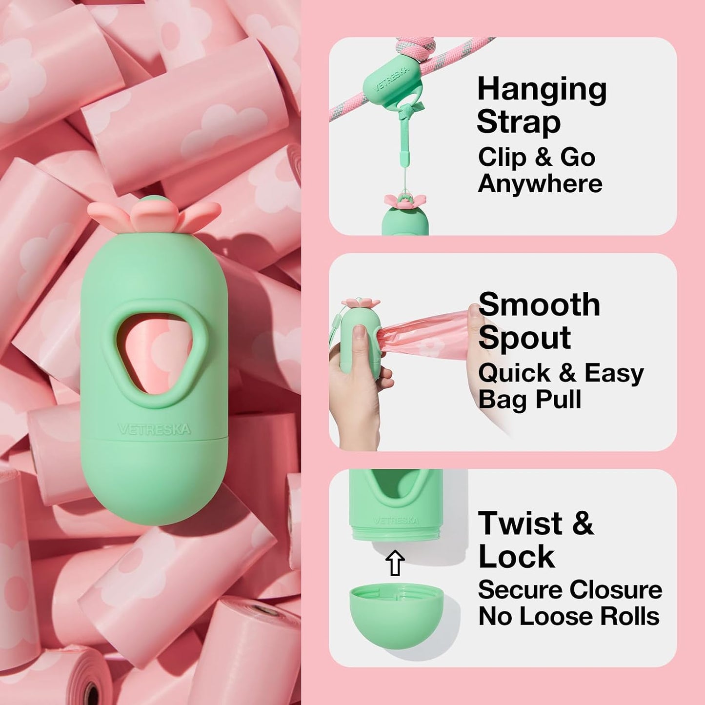 VETRESKA dog poop bags seven refill rolls packaging display
