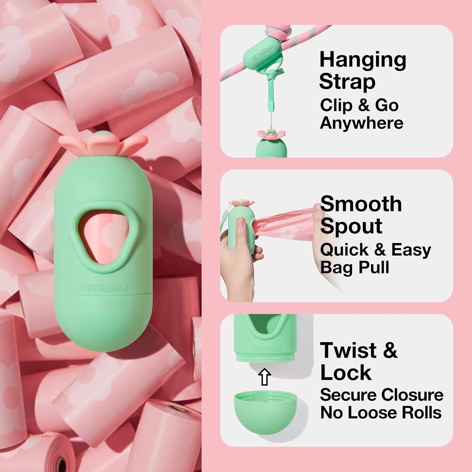 VETRESKA dog poop bags seven refill rolls packaging display