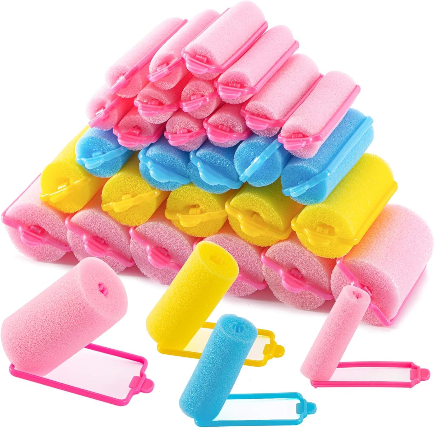 MAQIHAN 36 Pieces Foam Hair Rollers front view of colorful heatless sponge curlers.