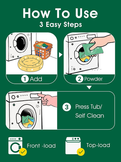 Seedshub laundry powder sachets next to pet fur
