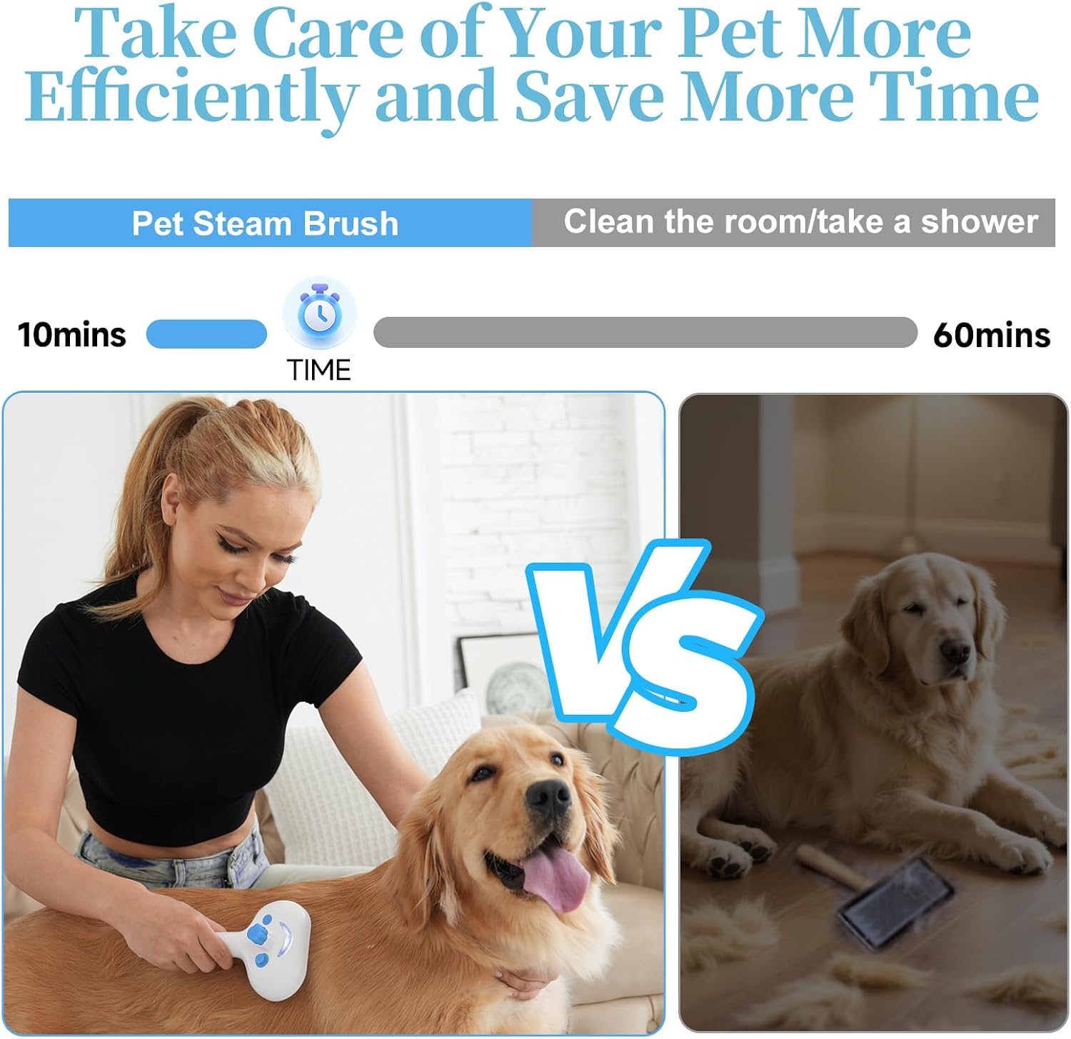 LetsFeed blue steam grooming brush for long haired dogs and cats