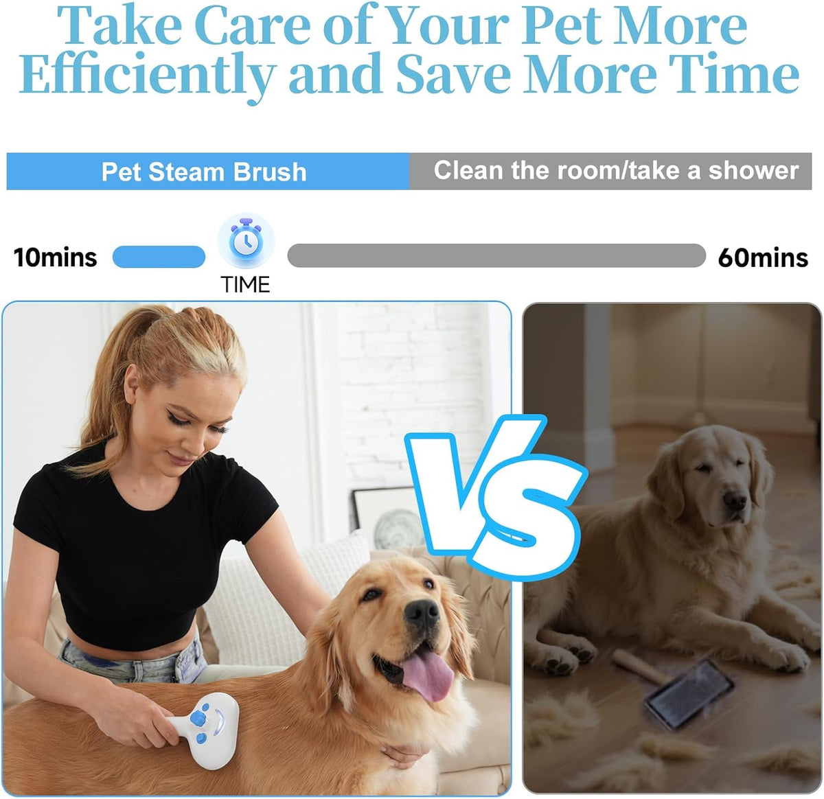 LetsFeed blue steam grooming brush for long haired dogs and cats