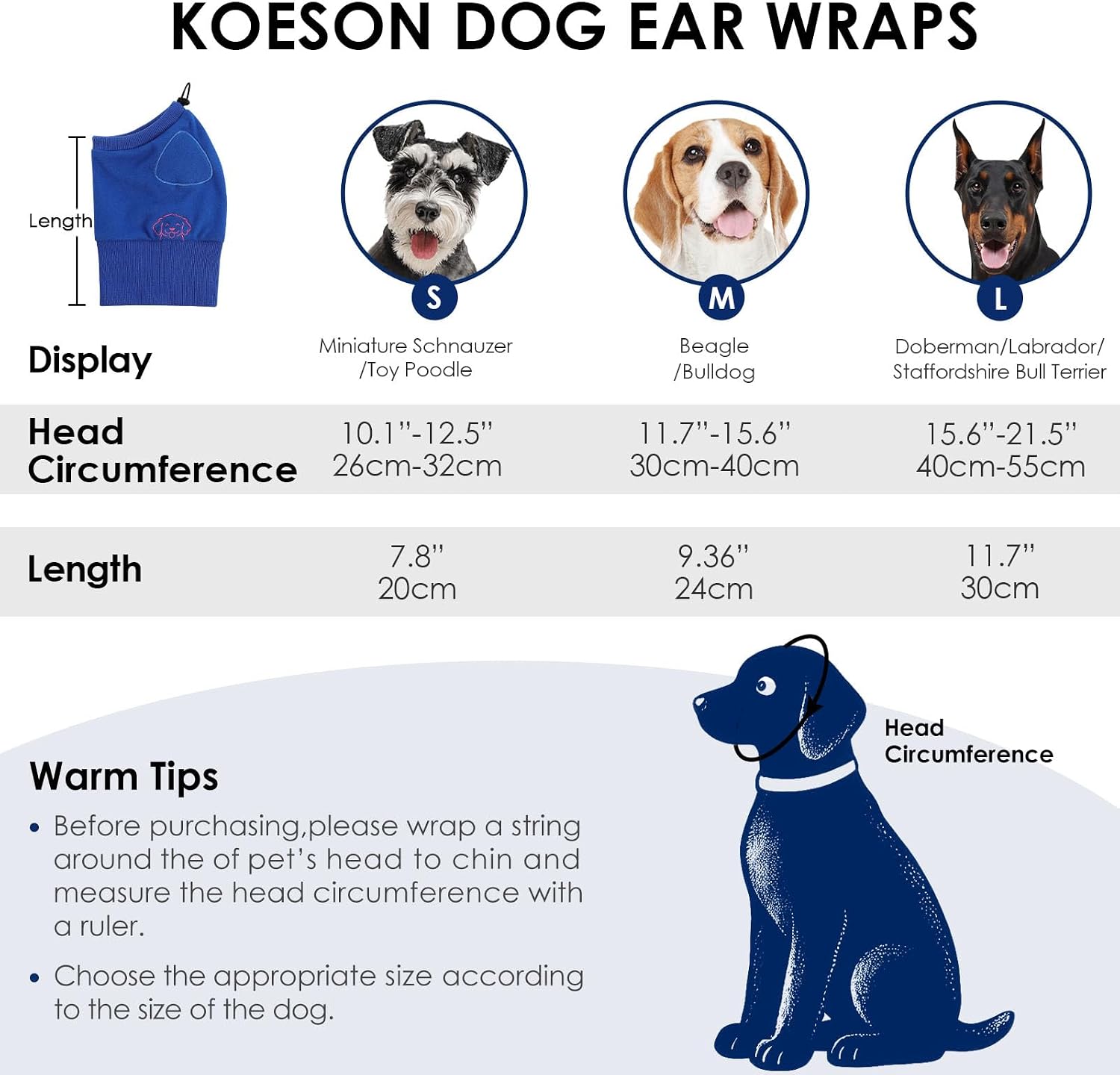 KOESON blue pet head cover applied to a dog for thunderstorm and firework anxiety