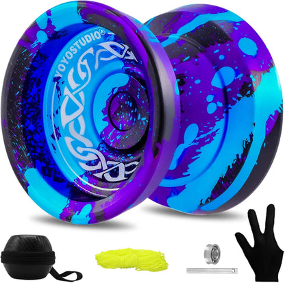 Yoyostudio F25 metal yoyo front view in black blue purple