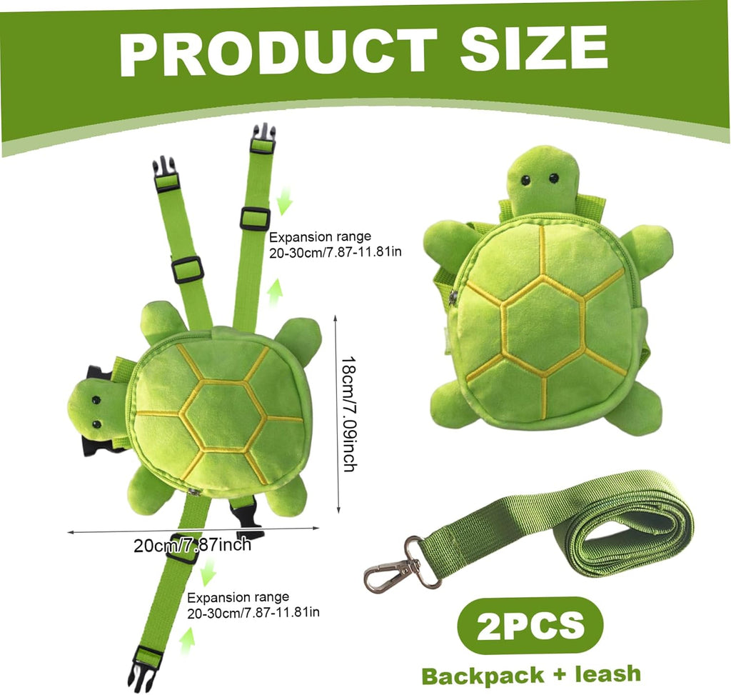 Side angle of an adjustable small dog apparel harness with a cartoon turtle design for hiking
