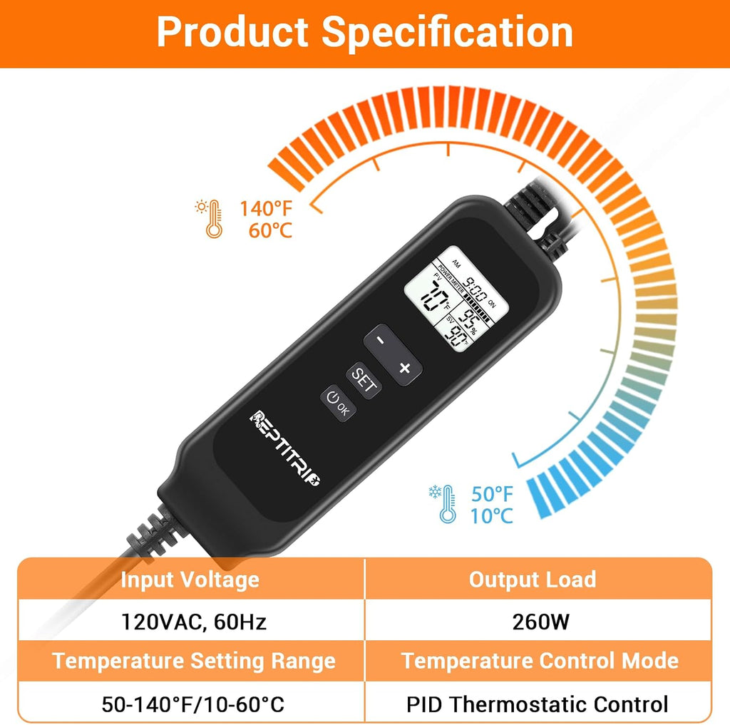 Reptitrip programmable day night temperature control system for vivariums.