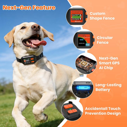 Rechargeable electric training collar for medium and large dogs showing safe contact points.