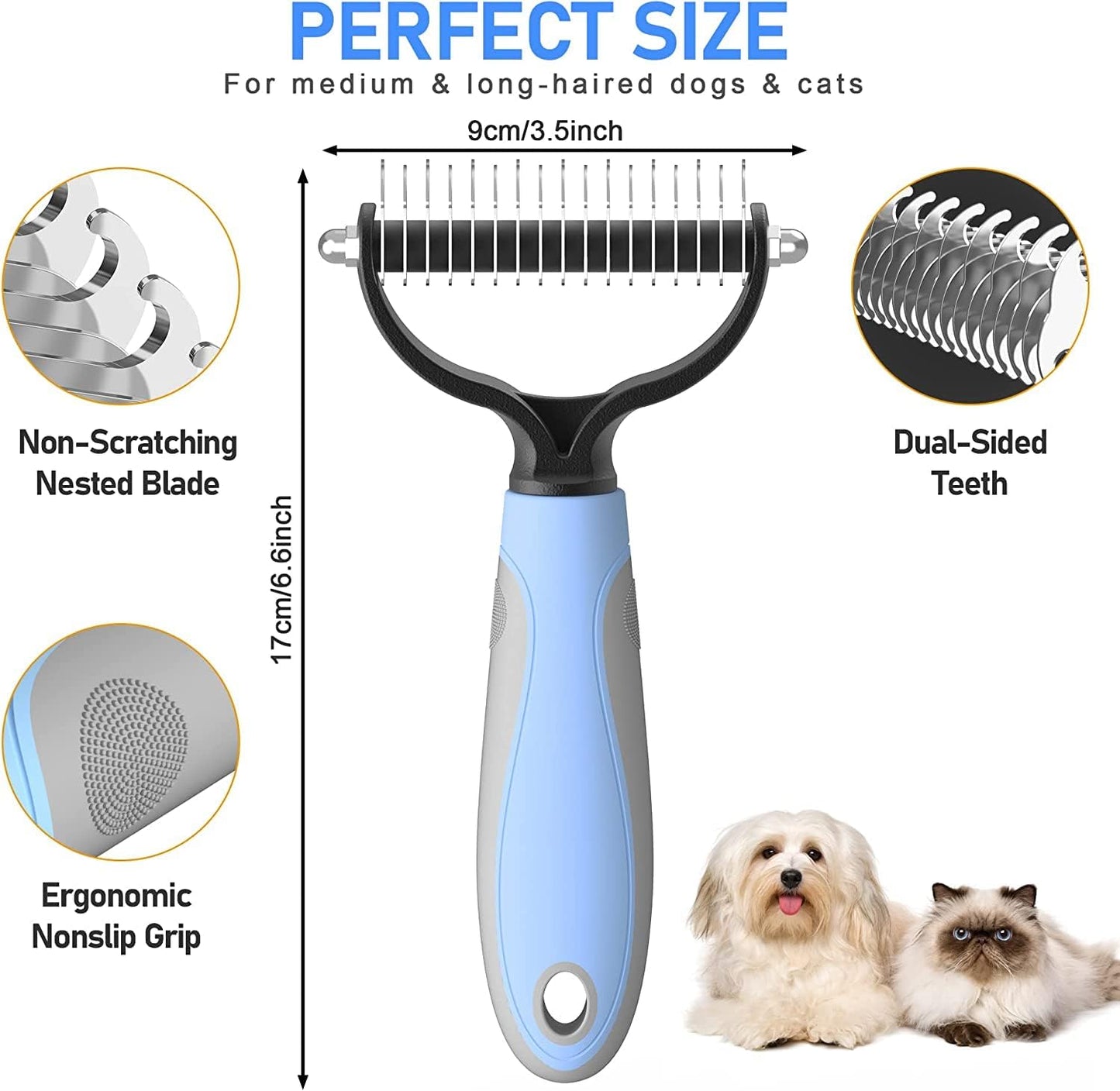 Pet Neat 2-sided grooming rake stainless steel teeth