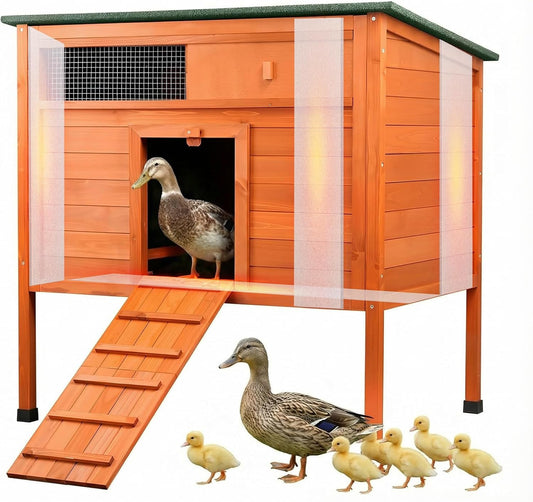 Insulated Duck Coop Warm Duck House for Outside Wooden Duck House with Larger Windows, Chicken coop with Perches, Ramp, Openable Roof - Image 1