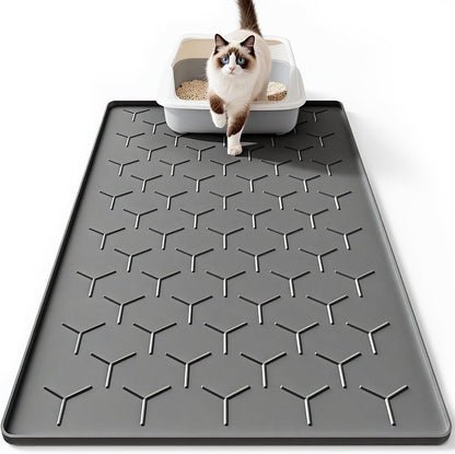 Bulkniu Large Silicone Cat Litter Mat, Waterproof/Urineproof, Litter Recycling, Easy to Clean, Soft on Kitty Paw (22"X34"- Grey) - Image 12