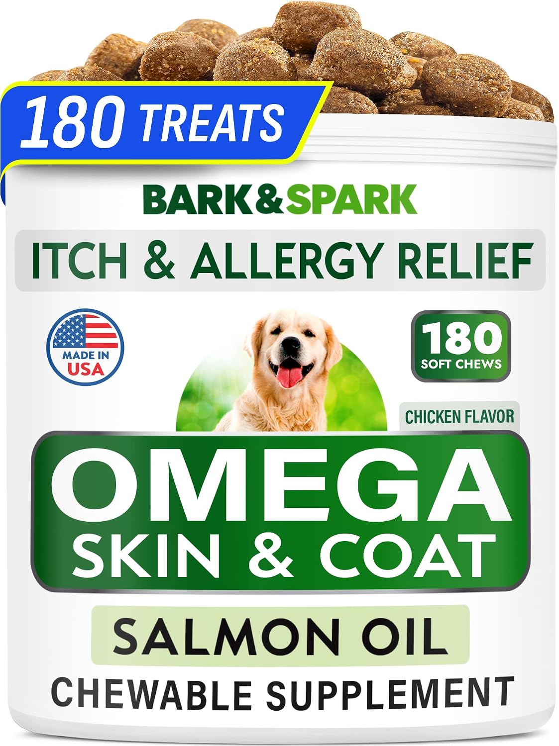 BARK&SPARK Dog Allergy Relief Soft Chews for Skin Health & Seasonal Allergies - Anti-Itch Supplement w/Omega-3, Quercetin & Bromelain Immune Treats for Dry Skin & Hot Spots - Chicken Liver - 180ct - Image 10