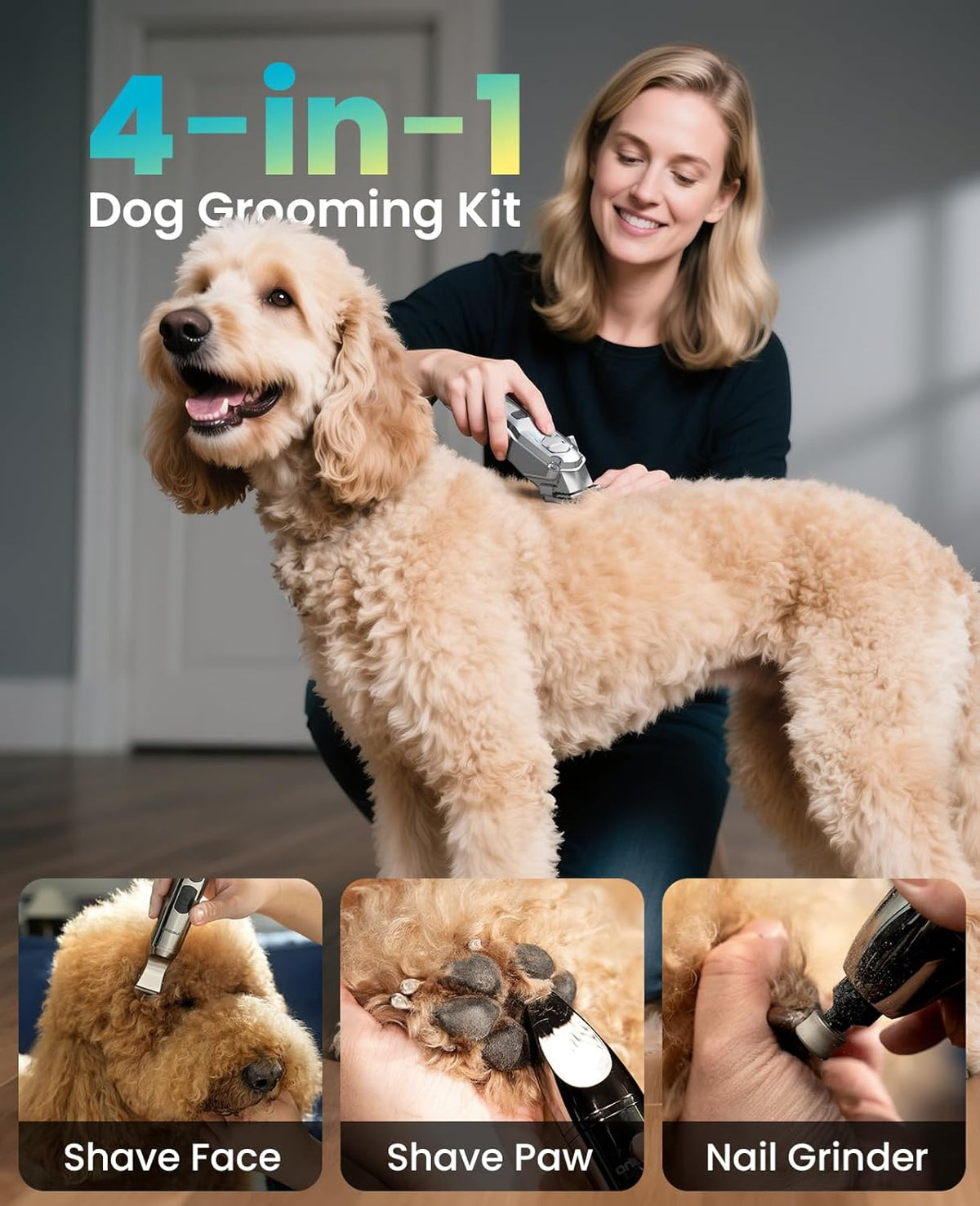 Detachable waterproof stainless steel blade head of the Oneisall pet hair shaver being cleaned.