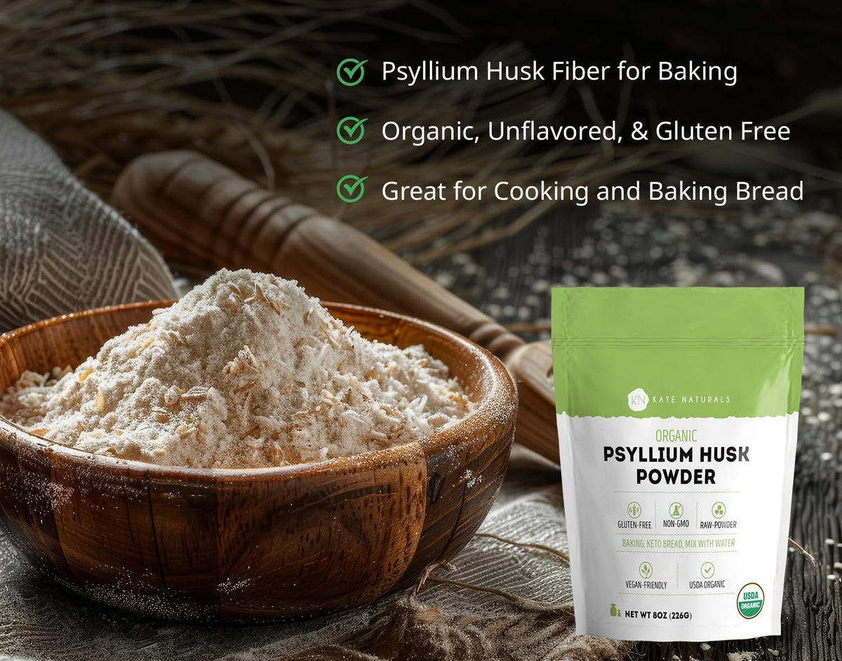 Kate Naturals Organic Psyllium Husk Powder for Baking, Shakes, Fiber, 8oz - Image 2