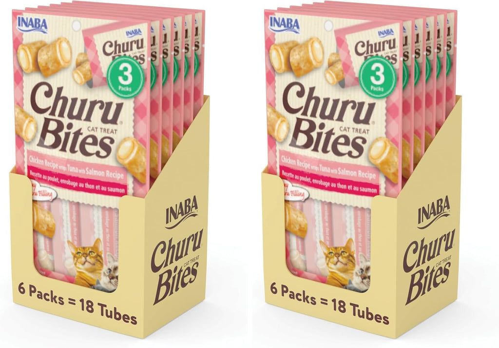 INABA Churu Bites for Cats, Soft/Chewy Baked Chicken Wrapped Churu Filled Cat Treats with Vitamin E, 0.35 Ounces per Tube, 18 Tubes Total (3 Tubes per Pack), Tuna with Salmon Recipe - Image 9