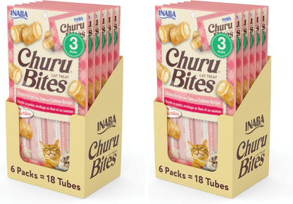 INABA Churu Bites for Cats, Soft/Chewy Baked Chicken Wrapped Churu Filled Cat Treats with Vitamin E, 0.35 Ounces per Tube, 18 Tubes Total (3 Tubes per Pack), Tuna with Salmon Recipe - Image 9