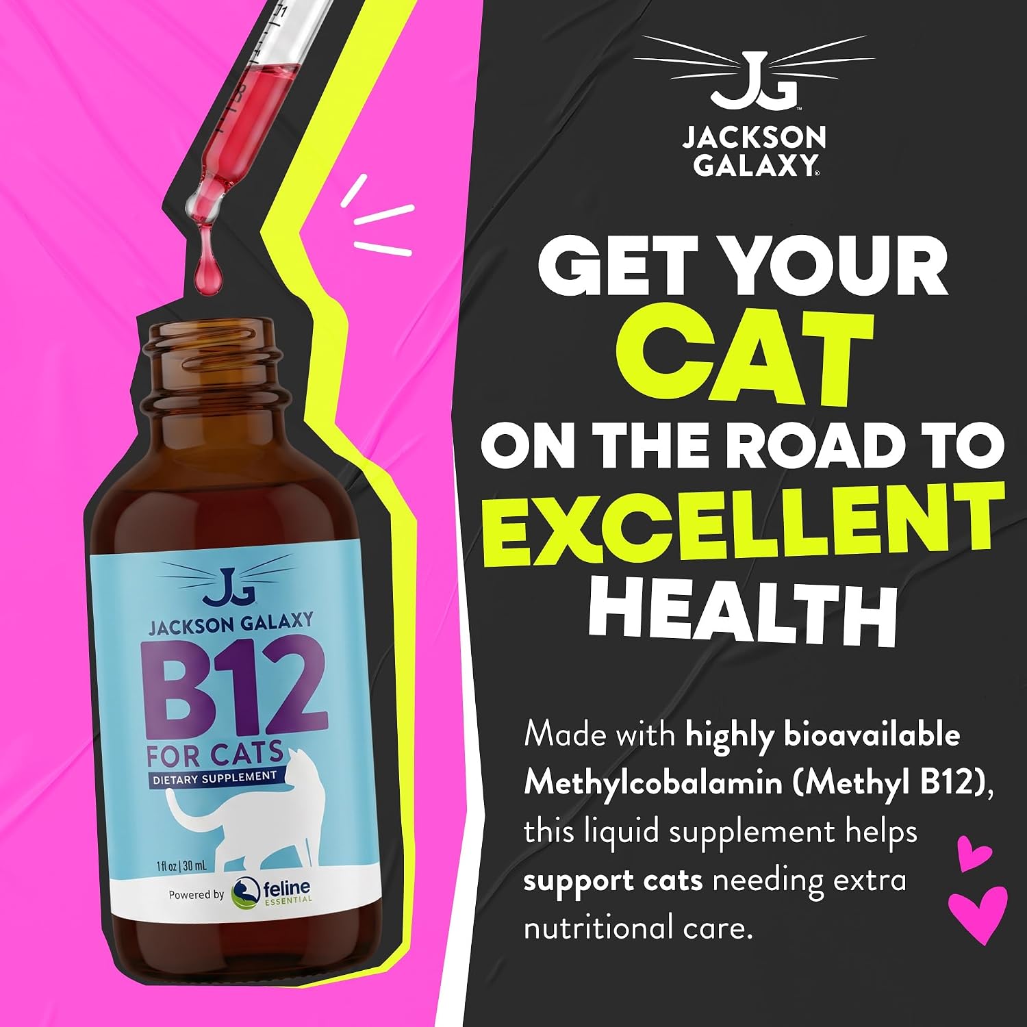 Jackson Galaxy natural cat appetite stimulant dietary supplement liquid dropper bottle.