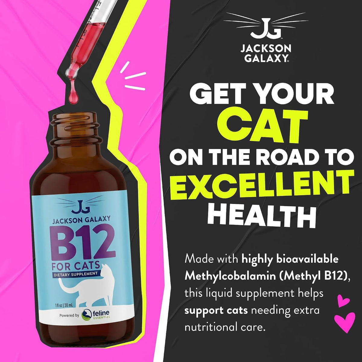 Jackson Galaxy natural cat appetite stimulant dietary supplement liquid dropper bottle.