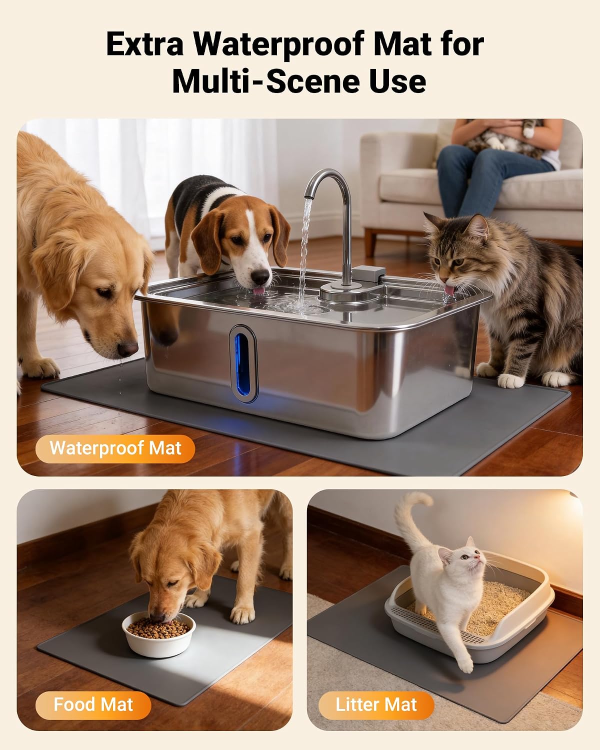 DeftPet stainless steel dog water dispenser visible water window