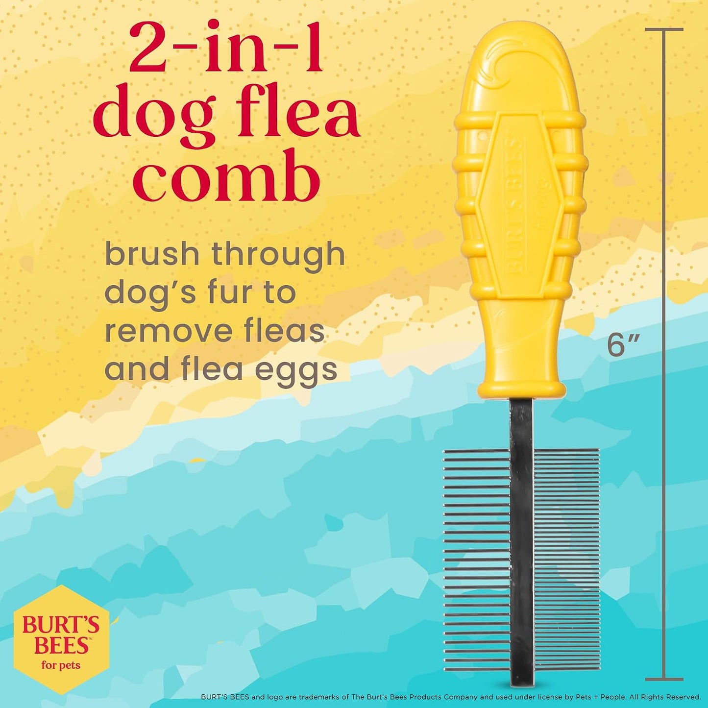 Burt's Bees for Pets Dual Sided Flea Comb with Handle from Recycled Coastal Plastics, Fine and Wide Stainless Steel Pins Remove Fleas, Flea Eggs, Tangles, and Dander, 6 Inch - Image 3