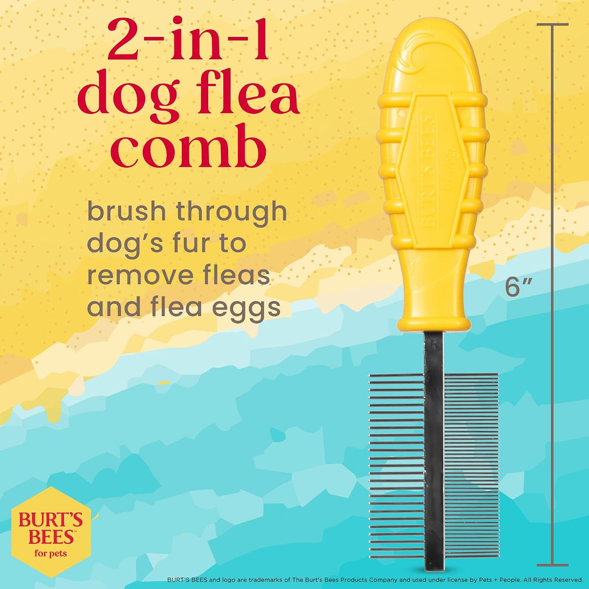 Burt's Bees for Pets Dual Sided Flea Comb with Handle from Recycled Coastal Plastics, Fine and Wide Stainless Steel Pins Remove Fleas, Flea Eggs, Tangles, and Dander, 6 Inch - Image 3