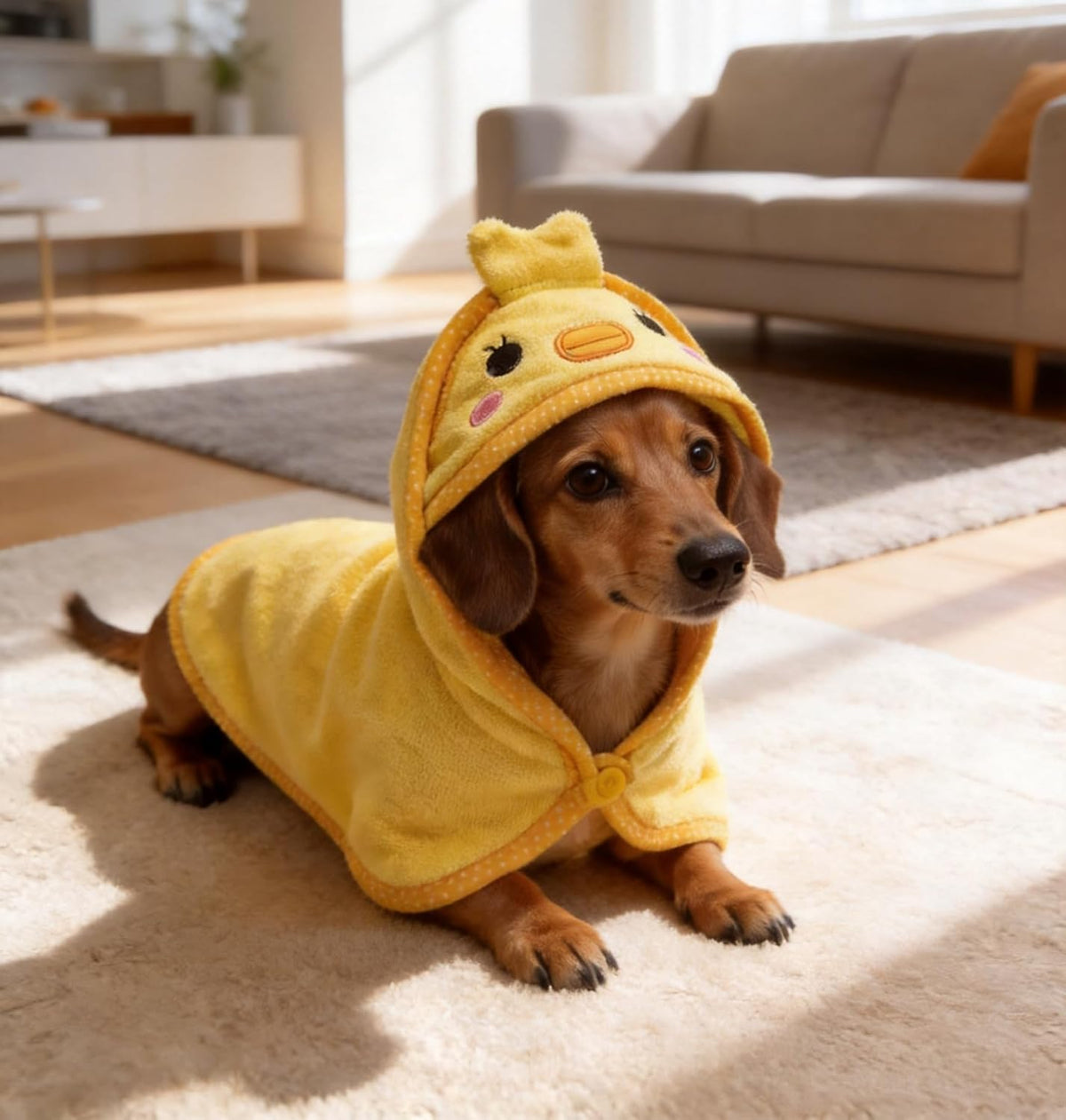 Yellow animal themed hooded pet bathrobe towel for small dogs and cats