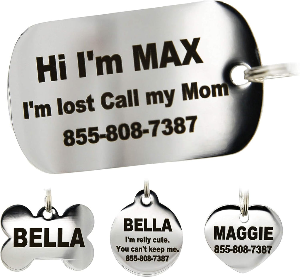 PetANTastic polished stainless steel heart shaped pet id tag details.